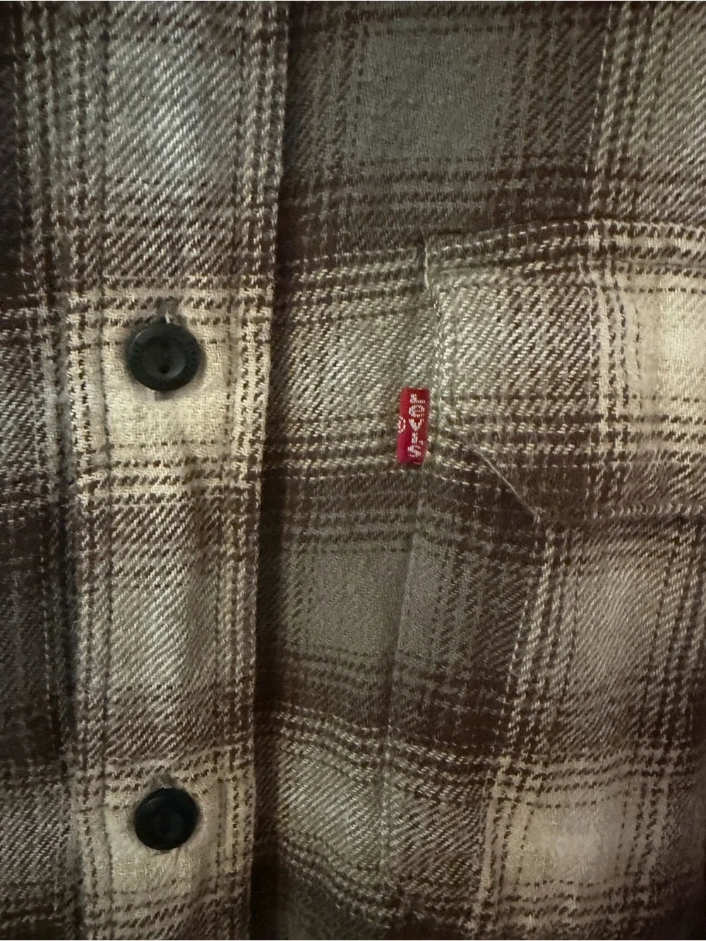 Levi's Men's Brown and Cream Plaid Button-Down Shirt